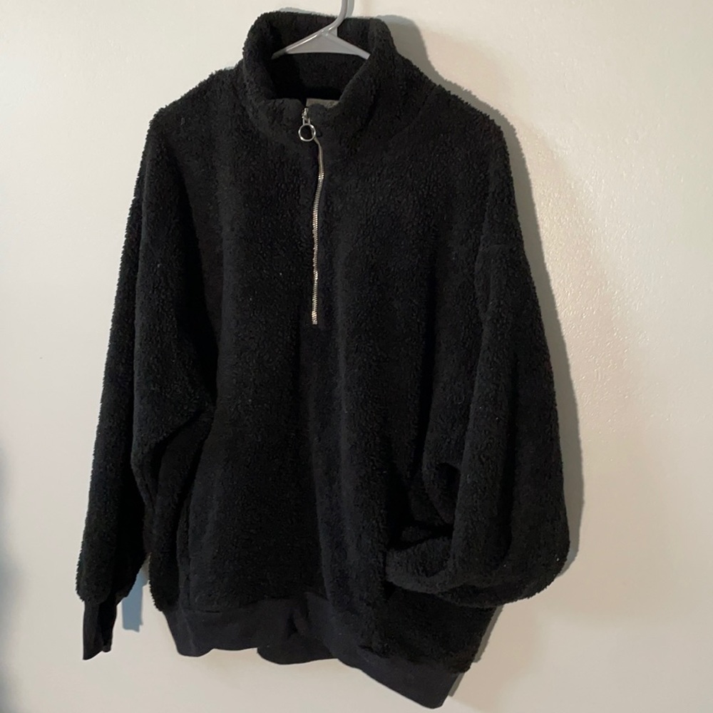 Express oversized black Teddy Zip up